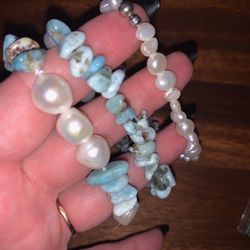 Gemstone Bracelets Natural Pearls and Larimar Jewelry