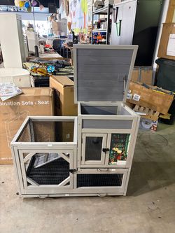 Large Two-Level Wooden Rabbit Hutch Chicken Coop with Enclosed House Run & Pull-Out Trays