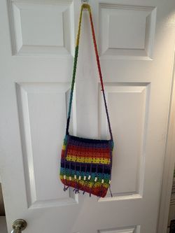 Brand New handmade crocheted rainbow crossbody bag