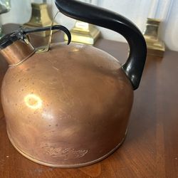 Vintage 1801 Revere Ware Solid Copper Whistling Tea Kettle Pot 2 1/3 Qt