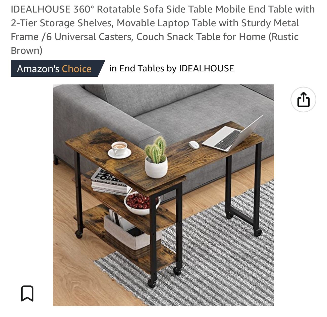 Idealhouse Rotating Side Table Rustic Brown
