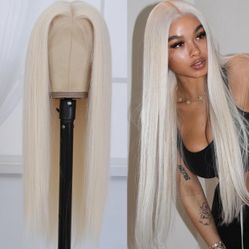 NEW/SEALED Platinum Blonde Synthetic Lace Front Wig Pre Plucked Ready to Wear 13x4 HD Glueless Straight Lace Front Wig 26”