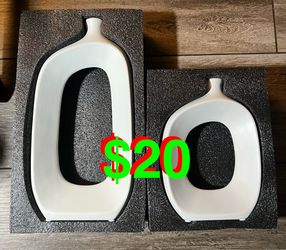 White Ceramic Vase Set 2,Modern Hollow Circle with Hole Flower Vase for Home Decor,for Table Centerpieces,Farmhouse,Fire Place,Living Room, Bedroom, O