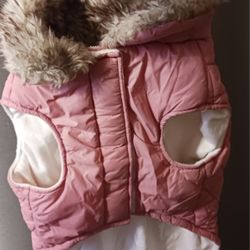 🐾 Pink Quilted Dog Coat w/ Faux Fur Hood – Large Size
