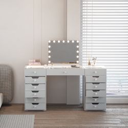 Evamari Vanity Set II - Desk W/ Bluetooth Mirror 15 LED Bulbs