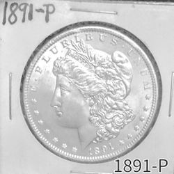 1891-P Morgan Silver Dollar; Clean Fields, Luster, Cartwheel, Choice MS, Full Feathering, High Book Value, Collectors Choice!