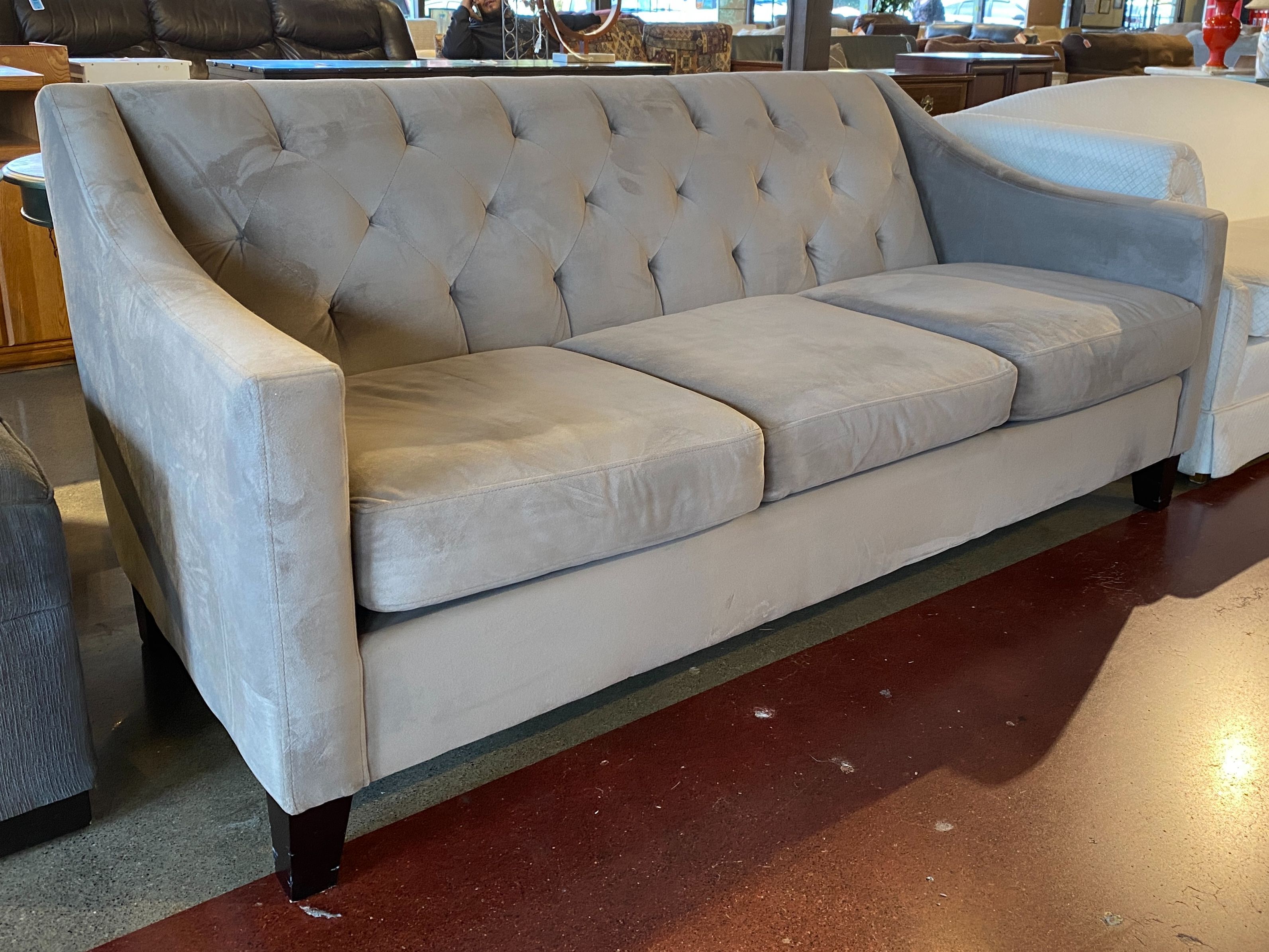 MAXHOME Plush Neutral Warm Grey Tufted 3-Seater Sofa