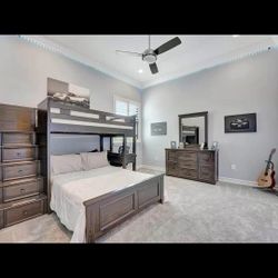 Twin loft bed with added full frame bed