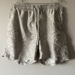 Cotton On, Mens Cream Paisley Pockets Drawstring Beach Shorts, Size XL