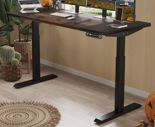 Height Adjustable Electric Standing Desk,  (Brown+Black Top, Black Frame)