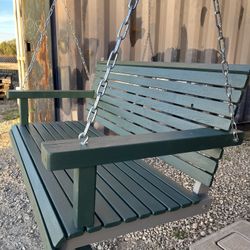 RUSTIC OAK PORCH SWING 46” Wide/Hunt Club Green $200