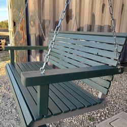 RUSTIC OAK PORCH SWING 46” Wide/Hunt Club Green $280