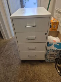 Four drawer metal mobile organizer with four box drawers pearl white