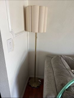 Modern Brass Floor Lamp – Linen Shade Accent Light