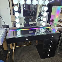 Brand New Vanity Black W/ RGB Light Black Color & Hollywood Mirror $998