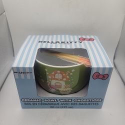 Sanrio Hello Kitty Ceramic Bowl & Chopsticks Brand New 