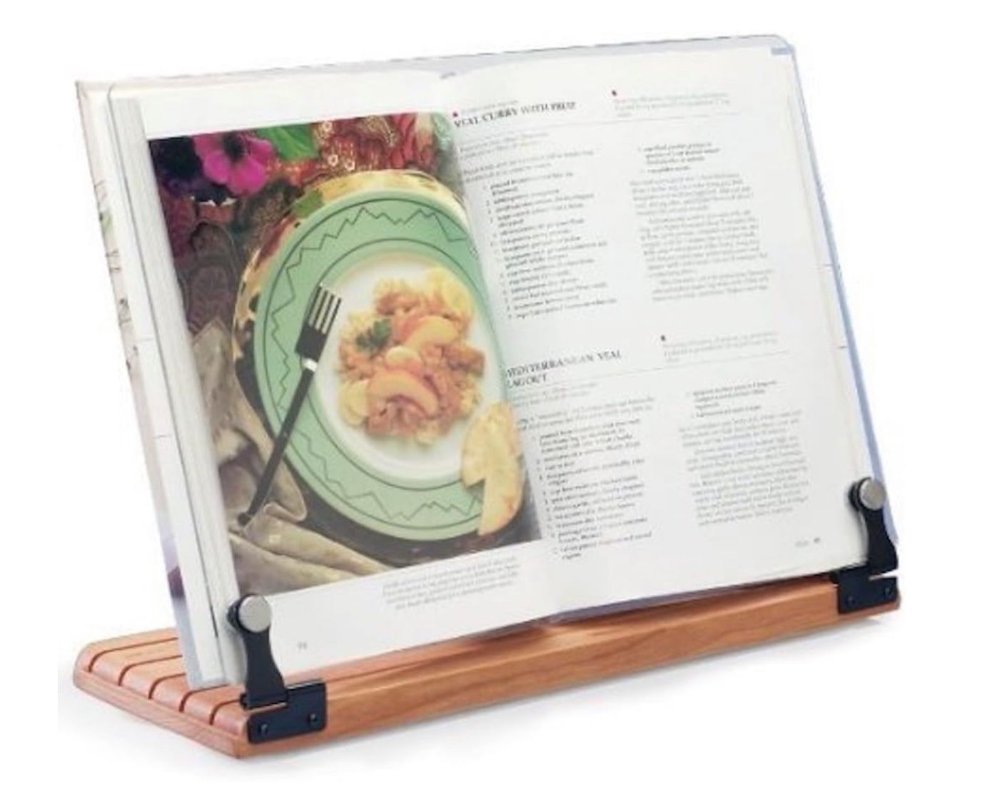 Deluxe Large Cookbook Holder W/Acrylic Shield With Cherry Wood Base Made In USA