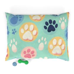 Cozy Pet Bed 40"x30" Colorful Paw Print Design – Soft Dog & Cat Lounger Mat