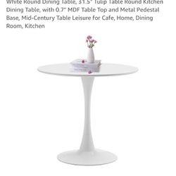 White Round Dining Table, 31.5" Tulip Table Round Kitchen Dining Table, with 0.7" MDF Table Top and Metal Pedestal Base, Mid-Century Table Leisure for