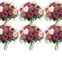 Geosar 6 Packs Silk Artificial Peony Flowers, Bulk Fake Peony Bouquet for Vase Decoration, Floral Arrangements, Wedding Party Table (Dusty Rose, Dusty