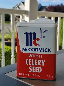 Vintage 1.5 oz McCormick Baltimore MD Whole Celery Seed Tin 1974