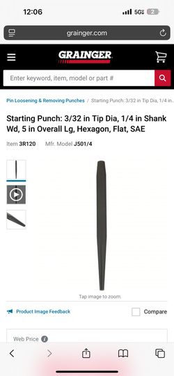 Starting Punch – 3/32” Tip | 1/4” Hex Shank | 5” Long