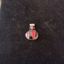Sterling Silver Charm with Onyx and Red Coral 