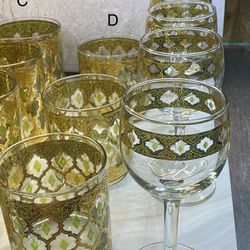 $499. For what’s left or (Priced individually)Culver Valencia Green Diamond & Gold Rim Banding 22K Plated Glassware.  (C) (7) $49. Each. Vintage 22k G