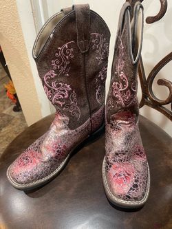 Girls Western Cowboy Boots Pink Floral Embroidered