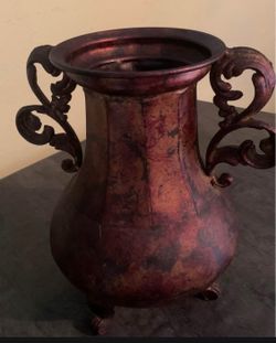 Vintage Ornate Copper Bronze Vase with Scroll Handles & Claw Feet