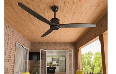 Indoor/Outdoor Use 60 in. Black 3 Wooden Blade Propeller Ceiling Fan with Remote Control, DC Motor