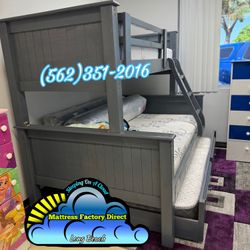 Twin Full Grey Bunk Bed With Mattresses Colchones Incluidos 