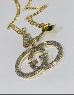 22K Stainless Steel Diamond GG Pendant Set