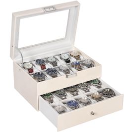 20-Slot Watch Box for Men, 2-Layer Watch Display Case with Large Glass Lid