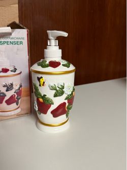 Vintage Ceramic Apples and flowers embossed Decor Soap Dispenser