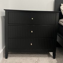 Modern Black 3-Drawer Nightstand / Bedside Table with Gold Knobs