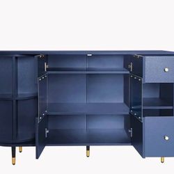 Modern Navy Blue Sideboard Buffet Shelf Organizer & Gold Legs