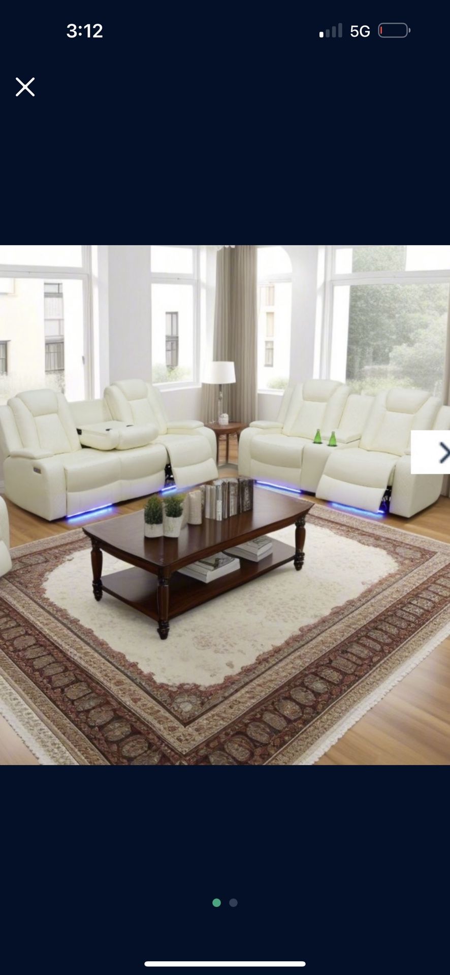Power Electric White Leather Fully Reclining Couch Set