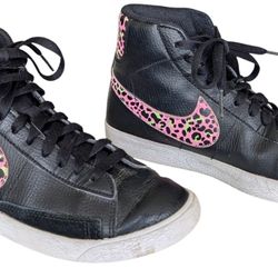 Nike Sport Blazer Mid Pink Cheetah Hi Top Sneakers Shoes Size 4 Youth Black