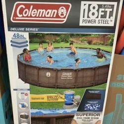 Coleman Power Steel 18’ x 48” Round Metal Frame Above Ground Pool Set. Brand New . Still In The Original Box And Seal.