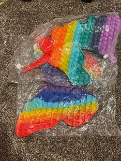 large pop it fidget toys: unicorn and butterfly lot