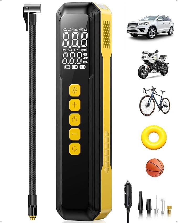 Tire Inflator Portable Air Compressor, 150 PSI Faster Cordless Air Pump for Car Tires, Electric Bike Tire Pump with Digital Pressure Gauge, LED Light