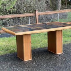 Mid Century Modern Danish Wood and Stone Dining Table.  