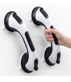 New Shower Grab Bar, 2 Pack 12 Inch Suction Grab Bars for Bathtubs and Showers for Elderly, Blk/Wht