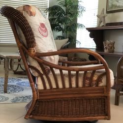 Dark Rattan Wicker Swivel And Rocking Chair - EXCELLENT 
