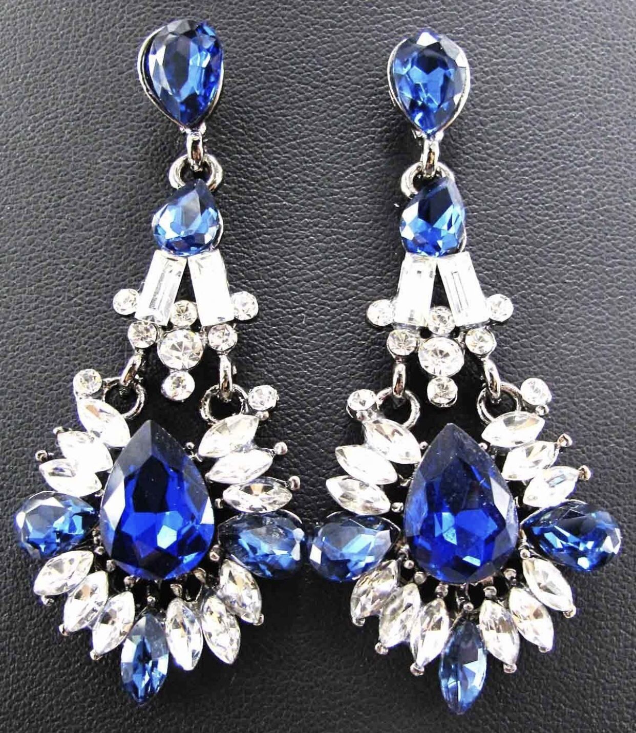 *SALE PRICE* Elegant Clear Crystal Sapphire Blue Chandelier Rhinestone long Earrings *See My Other 800 Items*