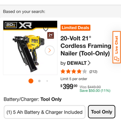 20-Volt 21° Cordless Framing Nailer (Tool-Only)