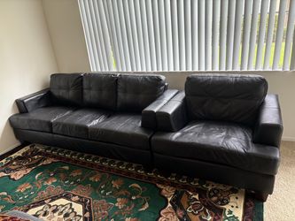 Black Faux Leather Sofa and Armchair Set