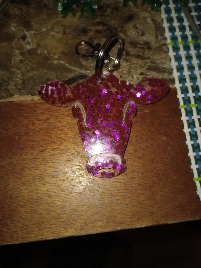 Hand Crafted Resin Cow Key Chain