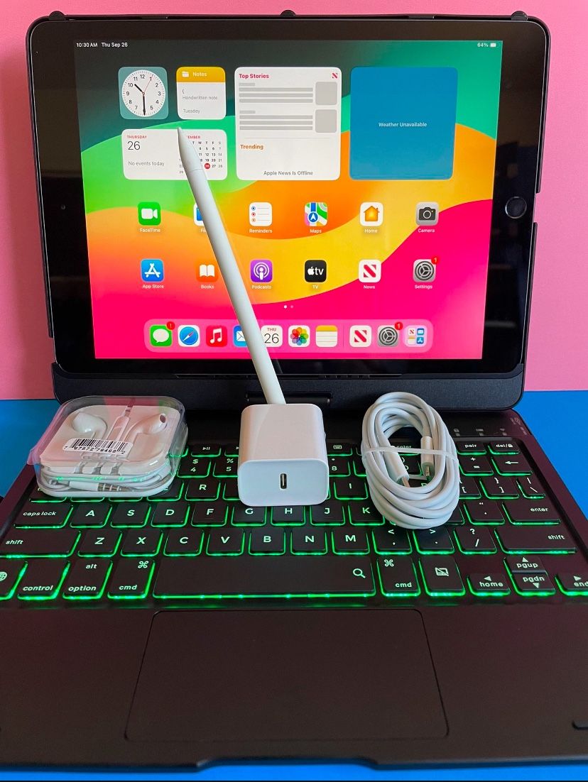 Apple IPad 9th Generation (10.2” Retina /Touch ID /IOS 18/ 2021 Model) 64GB with Pen, Keyboard  & Accessories (256gb $349) 